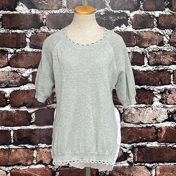 French Connection Sweater Open Knit White Lace Short Sleeves Size Medium - Picture 4 of 12